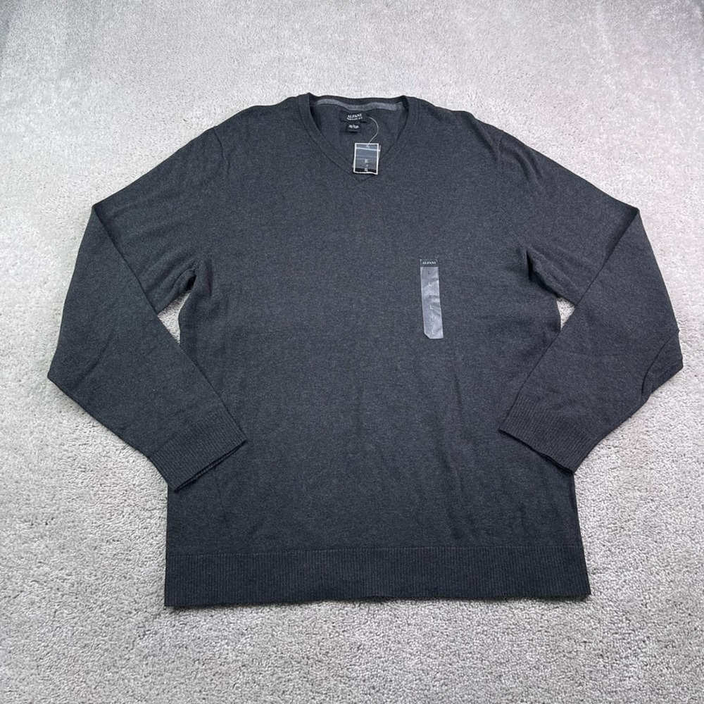 NEW Alfani Sweater Mens Large Gray V Neck Regular Fit Cotton Blend Knit NWT